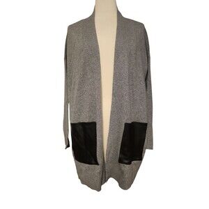 Eileen Fisher Cashmere Cardigan Womens XS Gray Leather Pocket Old Money Neutral